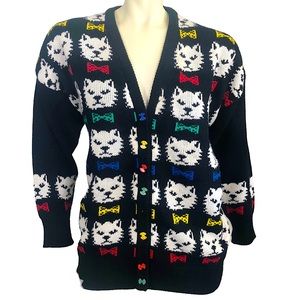 VINTAGE 90s Gerard Works Graphic Scottie Bowtie Dog Knit Cardigan Sweater